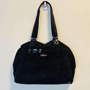 Kipling Tote Bag Womens Large Black Nylon Patent Trim Gold Hardware Multi Pocket